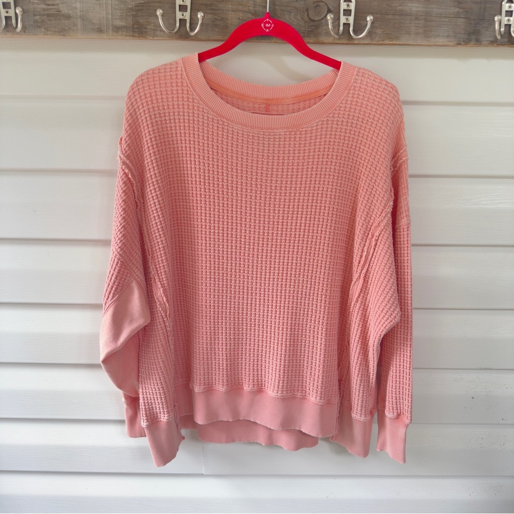 American Eagle Outfitters Pink Crew Neck Waffle Top